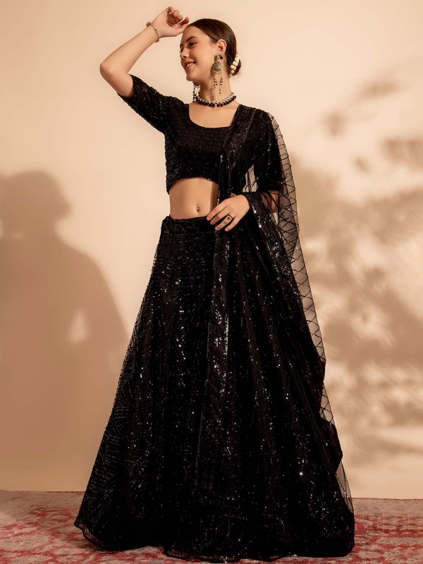 Black Premium Net Readymade Lehenga Choli